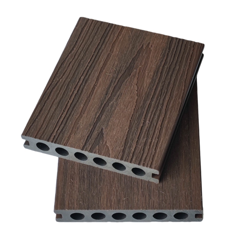 New redwood-colored co-extruded weather-resistant wood-plastic composite flooring